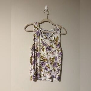 American Eagle Outfitters Floral Tank Top - Purple and Green M